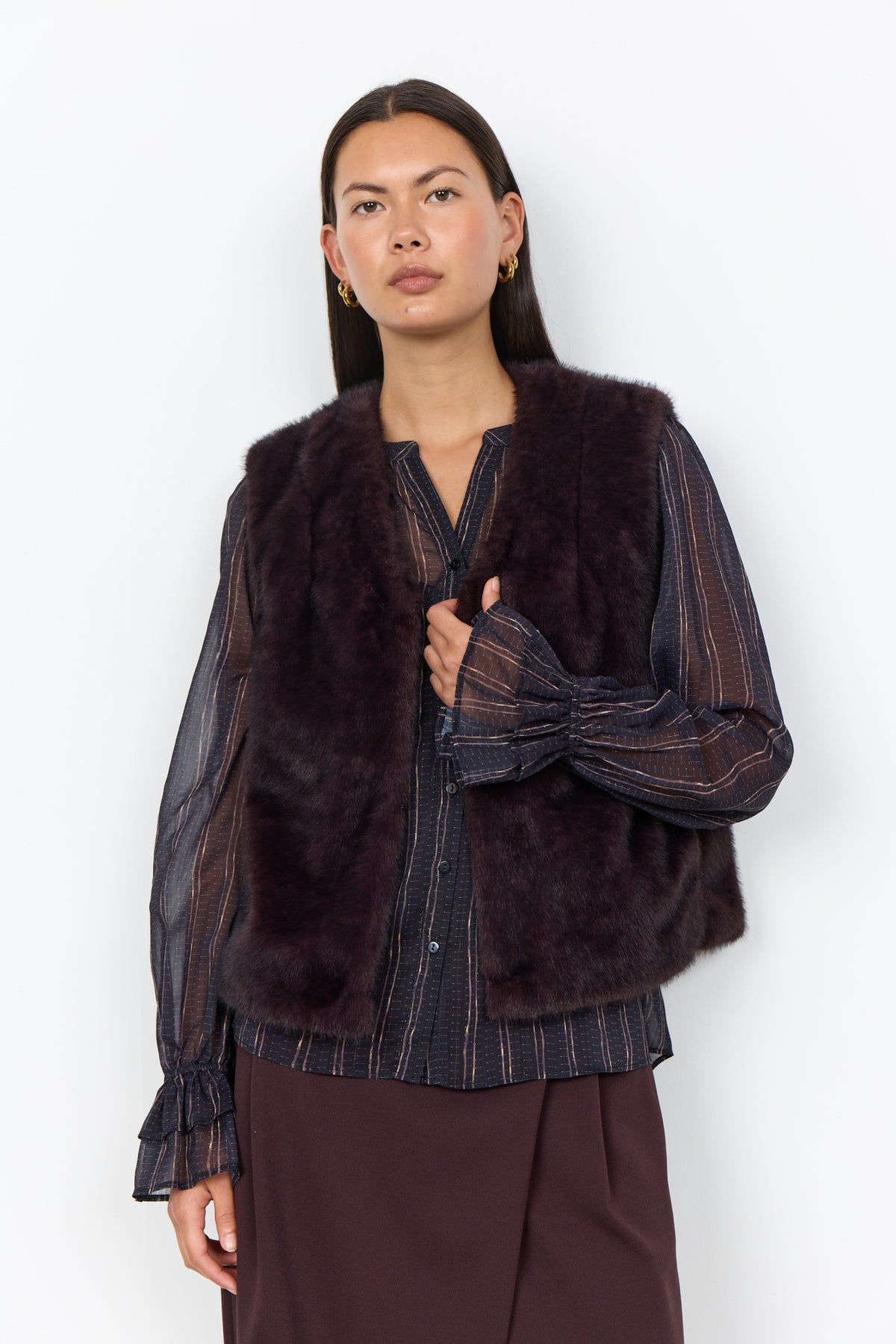 Haye 4 Chocolate Plum Faux Fur Gilet - 42069