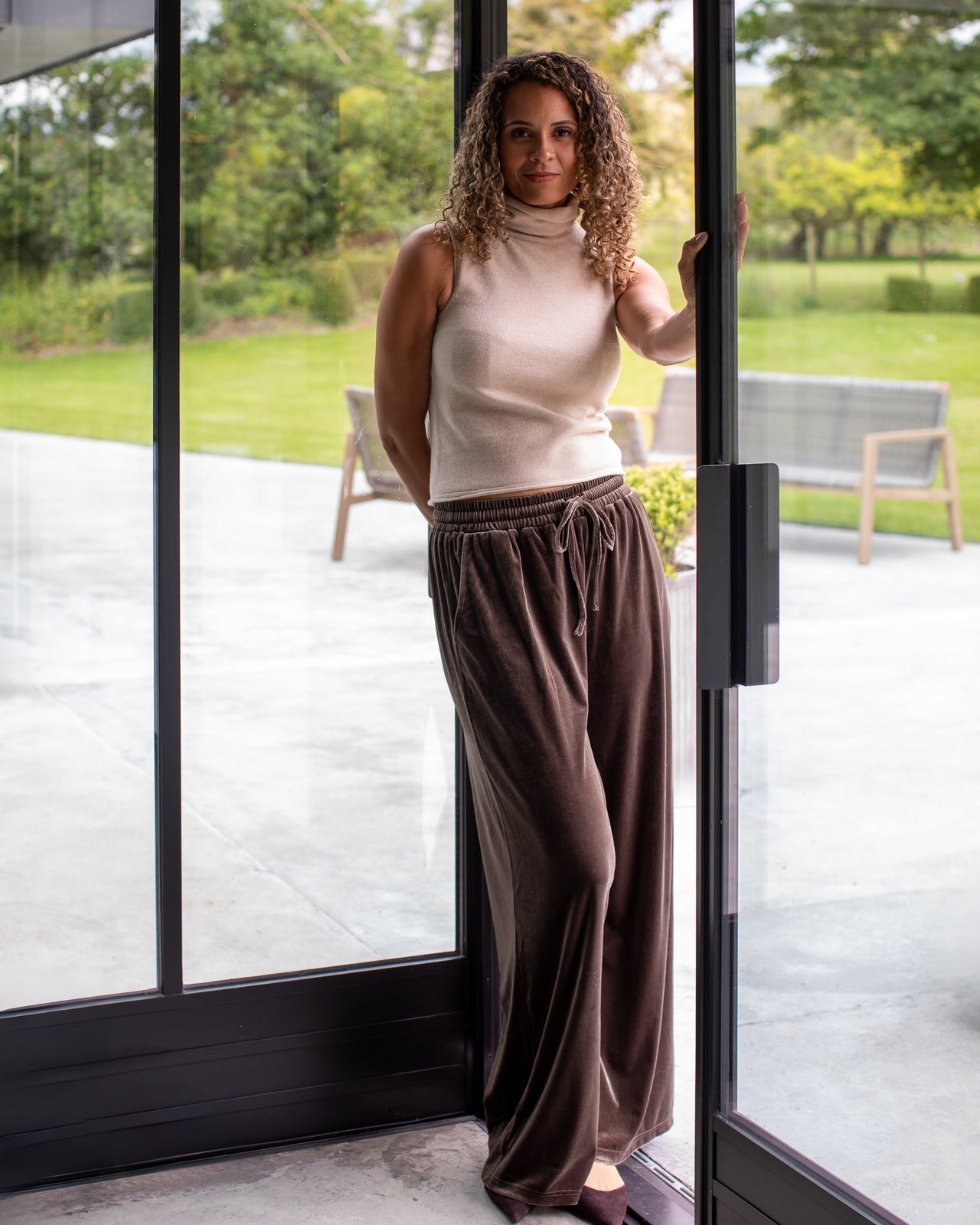 Tabby Truffle Velour Trousers